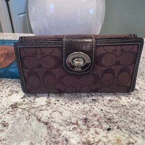 Coach Dark Brown Wallet with Silver Clasp and Checkbook holder